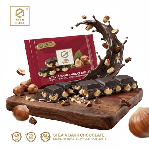 Zero Guilt Stevia Drak Chocolate & Crunchy Roasted Whole Hazelnut 85g