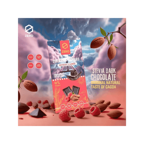 Zero Stevia Dark Chocolate With Raspberry & Almond Chocolate 85g - CAFELAX