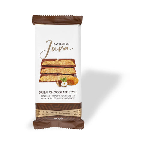 EX:" 4-1-2026 "Patiswiss Juva Dubai Chocolate Style Kunafa Hazelnut 100g