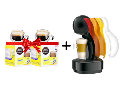 Nescafe Dolce Gusto Mini Me Color Machine + 2 Nescafe Nesquik Dolce Gusto Coffee Capsules + 2 Double Glass Cups