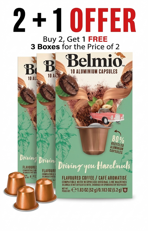 (2 + 1 Free) Belmio Hazelnut Coffee Capsules - 10 Capsules