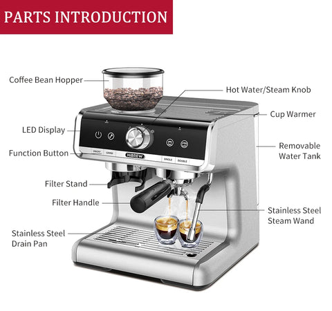 HiBREW Barista Pro 20Bar Coffee Machine with Full Kit H7