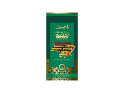 EX:" 31-12-2025 "Lindt Dubai Style Chocolate Pistachio Kunafa & 70% Cacao 145g