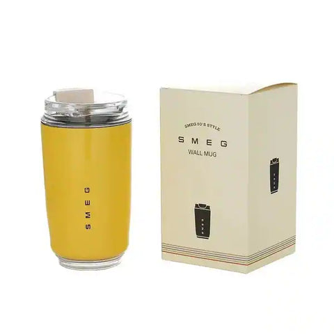 SMEG Stainless Steel Insulated Vacuum Coffee Wall Travel Mug 240ml - Yellow