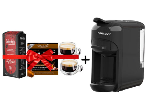 Sokany Coffee Machine 3IN1 + 1 Viaggio Cioccolato Coffee Capsules - 10 Capsules + 2 Double Glass Cups