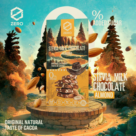 Zero Stevia Milk Chocolate Almond 0% Added Sugar 85g