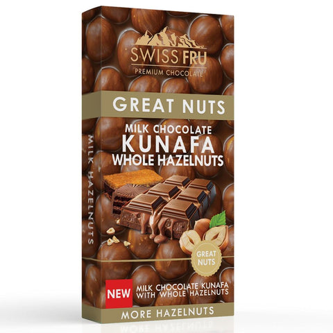 Swiss Fru Premium Milk Whole Hazelnut Chocolate Kunafa 150g