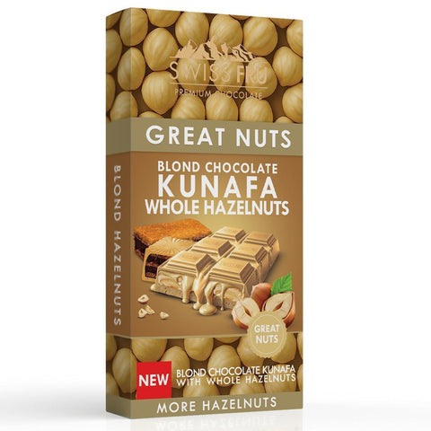 Swiss Fru Premium Whole Hazelnut Blond Chocolate Kunafa 150g