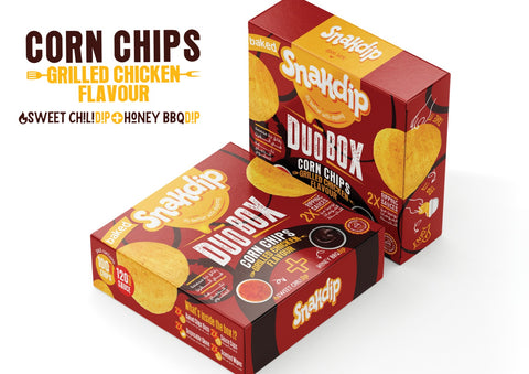 Snakdip Duo Box Dippy Shells Corn Chips Grilled Chicken " Honey BBQ Dipping + Sweet Chili Dipping " - 345g