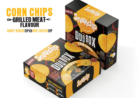 Snakdip Duo Box Grilled Meat Corn Chips " Smokey Burger + Honey Mustard Dipping " - 345g
