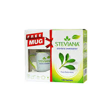 Steviana Sweetener From Stevia Leaves 100 Sachets + Free Mug