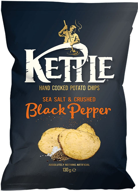 Kettle Hand cooked Sea salt & Crushed & Black pepper Potato Chips 130g