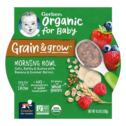 Gerber Organic For Baby Grain & Grow Morning Bowl Oat & Barley & Quinoa With Banana & Summer Berries 128g