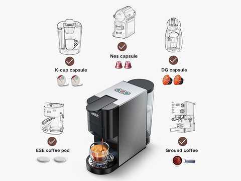 HiBREW 5-In-1 Multi-Function Espresso Machine - H3a + Viaggio Arabica Coffee Capsules - 10 Capsules + DolceVita Intenso Ground Coffee 250g + Double Glass Cups
