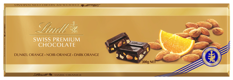 Lindt Swiss Premium Dark Chocolate With Orange & Almonds 300g