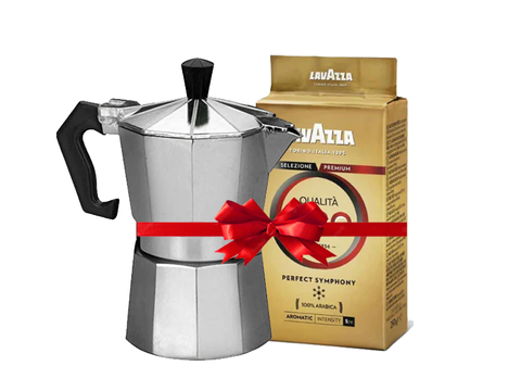 Lavazza Qualita ORO Ground Coffee 250g + Silver Moka Pot - 3 Cups