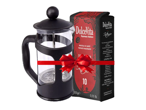 DolceVita Intenso Ground Coffee 250g + Black French Press 350 ML