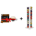 Cafelax Wooden Nespresso Coffee Capsules Stand - 44 Capsules + 1 Viaggio Caramello Coffee Capsules - 10 Capsules + 1 Double Glass Cup - CAFELAX
