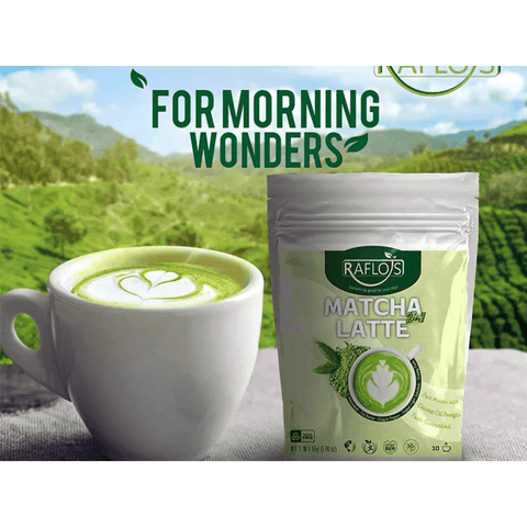 Raflos Organic Matcha Latte With Coconut Oil Based Milk 250g - CAFELAX