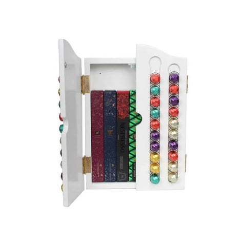 Wooden Nespresso Coffee Capsules cupborad - 40 Capsules & 7 Sleeves + 1 Starbucks Blonde Coffee Capsules - 10 Capsules - CAFELAX