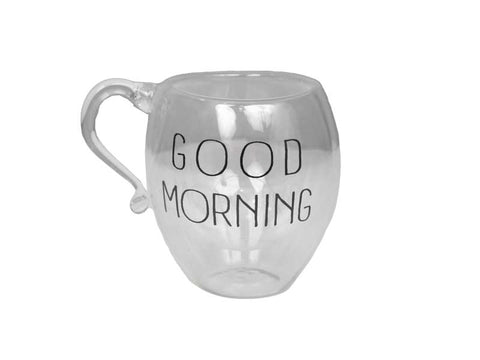 Capuccino Double Glass Mug - Good Morning