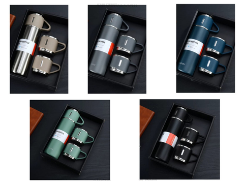 Vacuum Flask Set with 3 Stainless Steel Cups