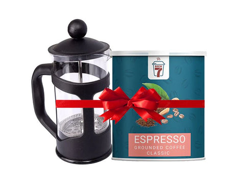 Brew 7 Espresso Ground Coffee 200G + Black French Press 350 ML